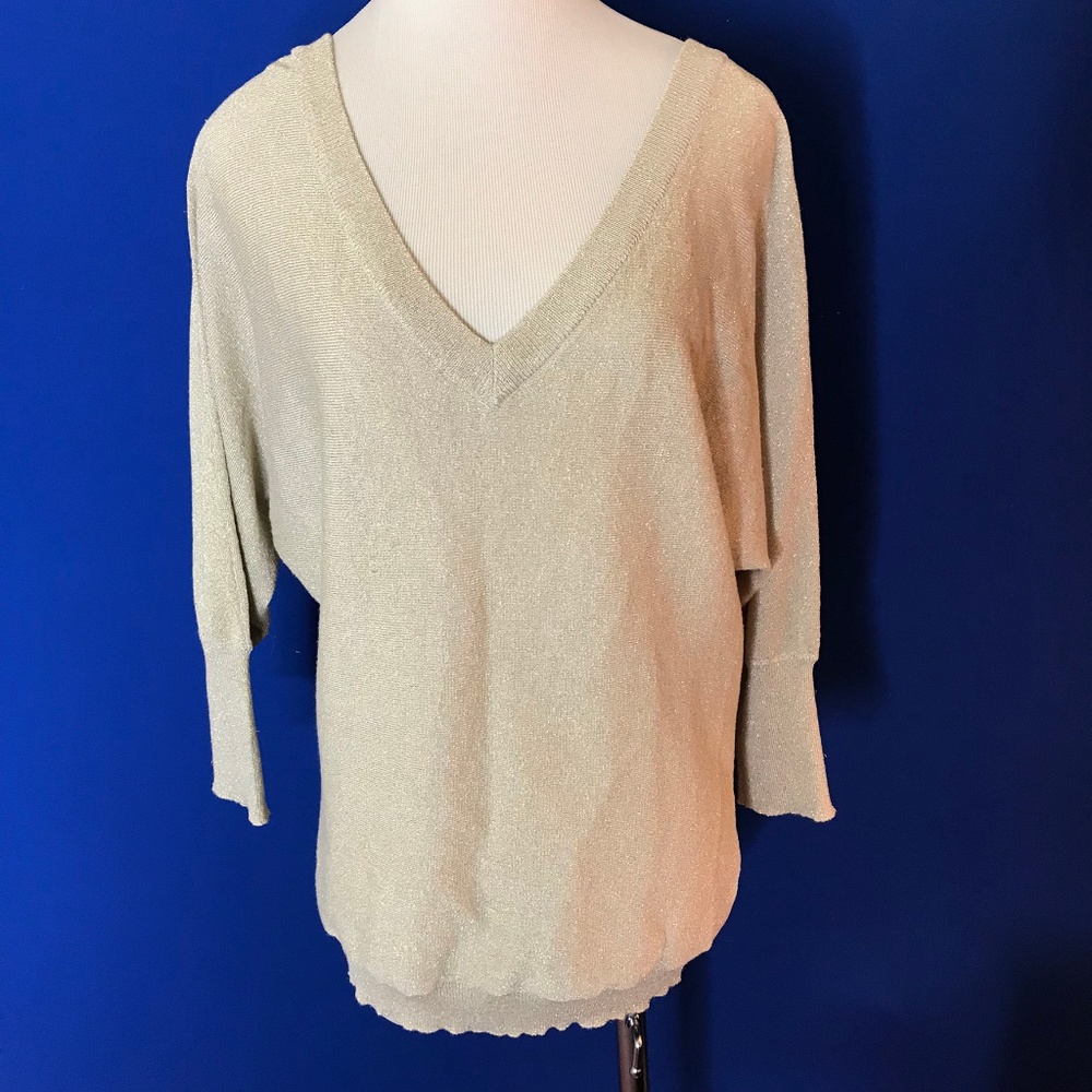 Gold sparkle low cut V sweater -Boston Proper -  S